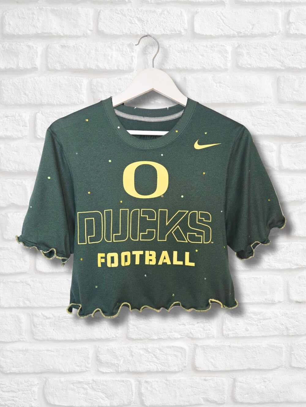 Oregon Ducks Ruffle Crop Top W/Rhinestones
